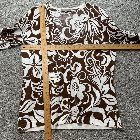 Tommy Bahama Women's Large Brown & White Floral Button Front Cardigan - Picture 8 of 9
